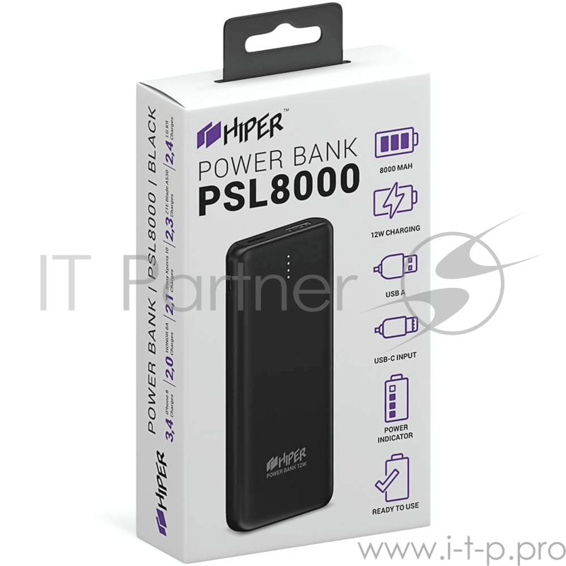 Аккумулятор HIPER Внешний аккумулятор HIPER PSL8000 Li-Pol 8000 mAh 2.4A 1xUSB 1xType-C черный