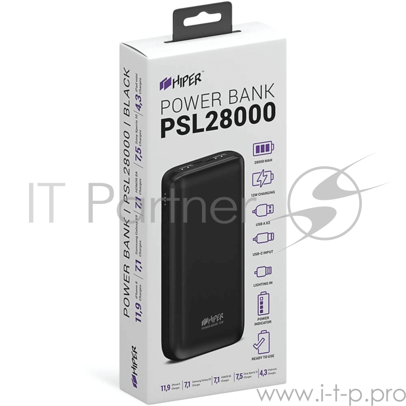 Аккумулятор HIPER Внешний аккумулятор HIPER PSL28000 Li-Pol 28000 mAh 2.4A+2.4A 2xUSB 1xType-C белый