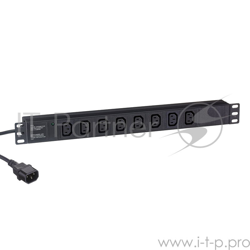 Блок розеток горизонтальный ExeGate ServerPro PDU-19H810 Al-8C13-C14-2.5, 19, 1U, Алюминий, 8 IEC 320 C13, кабель с вилкой C14 VDE-250V-10A-3*1.5mm2, 2.5 метра, черный