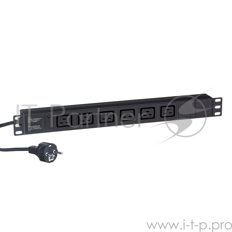 Блок розеток горизонтальный ExeGate ServerPro PDU-19H013 Al-6C19-EU3-SW, 19, 1U, Алюминий, 6 IEC 320 C19, кабель с евровилкой VDE-250V-16A-3*1.5mm2, 3 метра, выкл. с подсветкой, черный