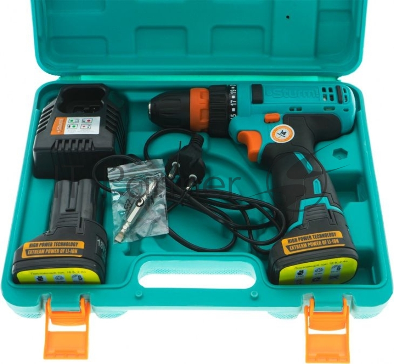 Дрель акк. Sturm! 18В, Li-Ion, 2 скор., 2 акк., 2,0 Ач, зар. 1ч, СМЕН ПАТРОН, кейс