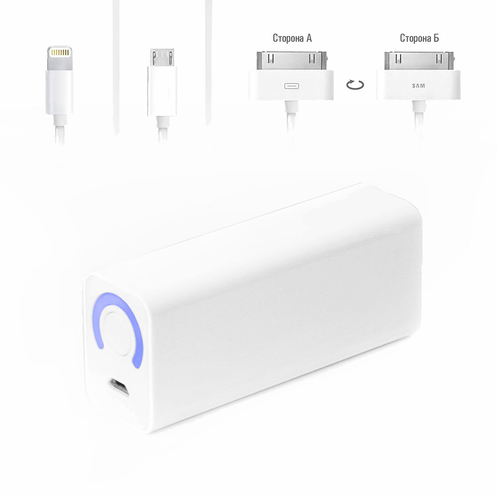 Ультракомпактный внешний аккумулятор 3000mAh (11Wh) с USB-портом, для зарядки смартфонов, планшетов и цифровой техники. Белый.