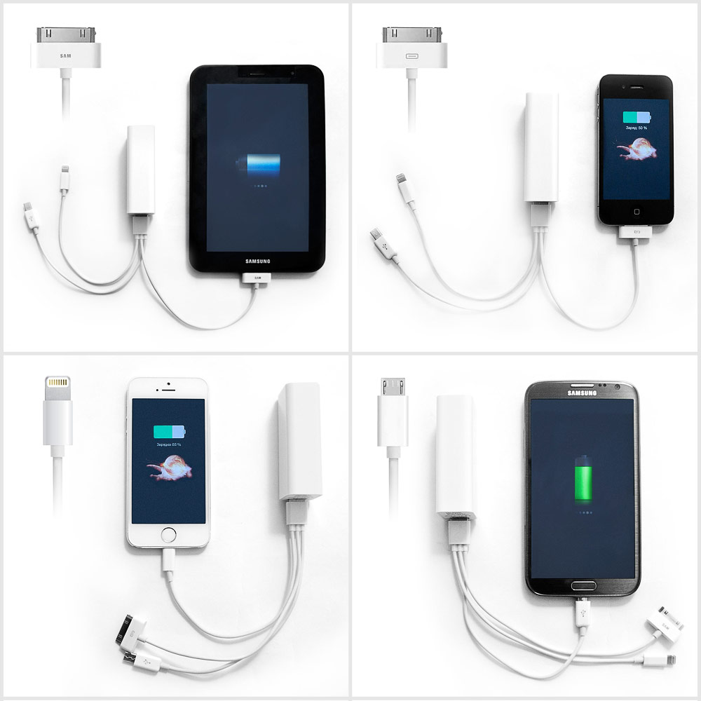 Ультракомпактный внешний аккумулятор 3000mAh (11Wh) с USB-портом, для зарядки смартфонов, планшетов и цифровой техники. Белый.