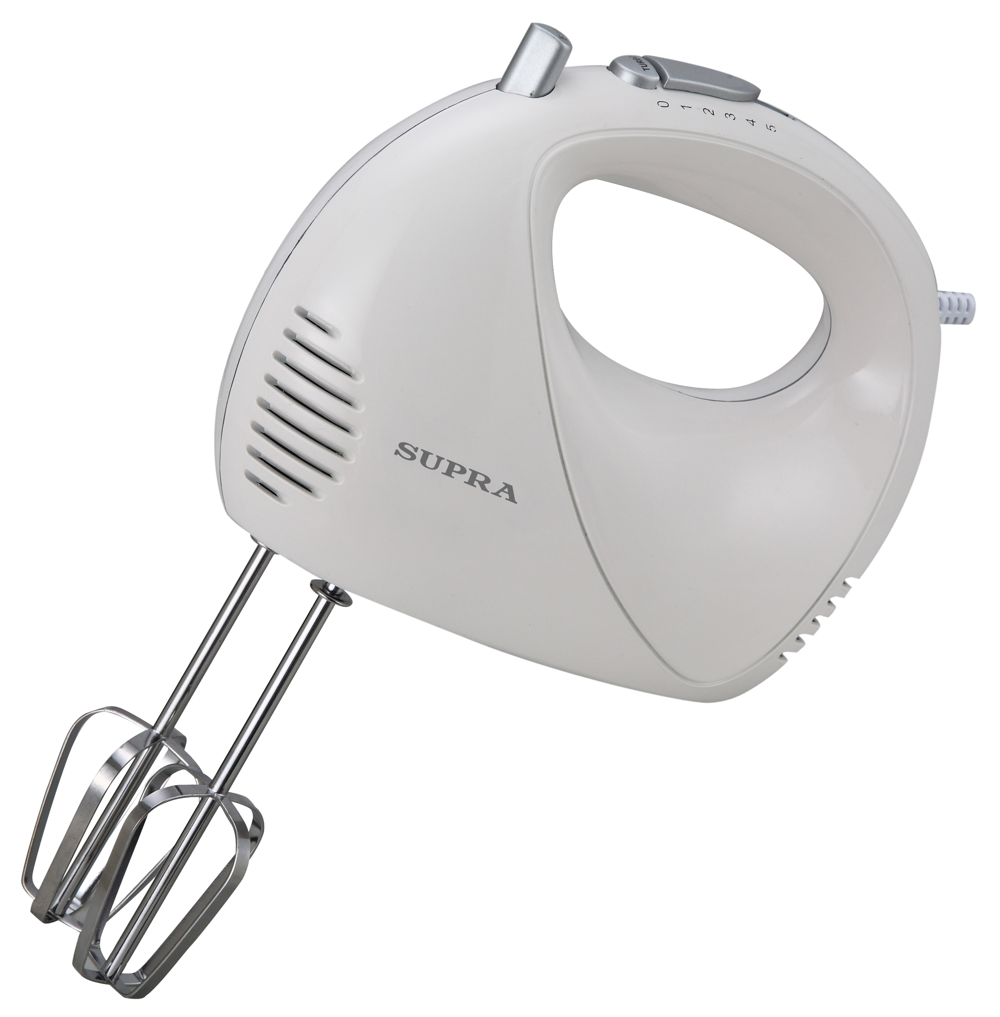 Миксеры SUPRA MXS-527Миксер ручной. Мощность: 500 Вт. Режим Турбо. 5 скоростей. Две насадки: для взбивания яиц и крема и для замеса тяжелого теста. Цвет: белый.