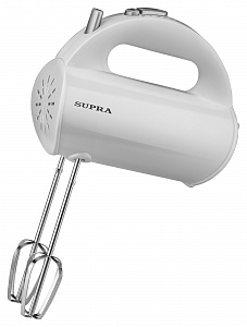 Миксеры SUPRA MXS-528Миксер ручной. Мощность: 500 Вт. 5 скоростей. Режим Турбо. Насадки для взбивания яиц и крема, насадки для замеса тяжелого теста. Цвет: белый