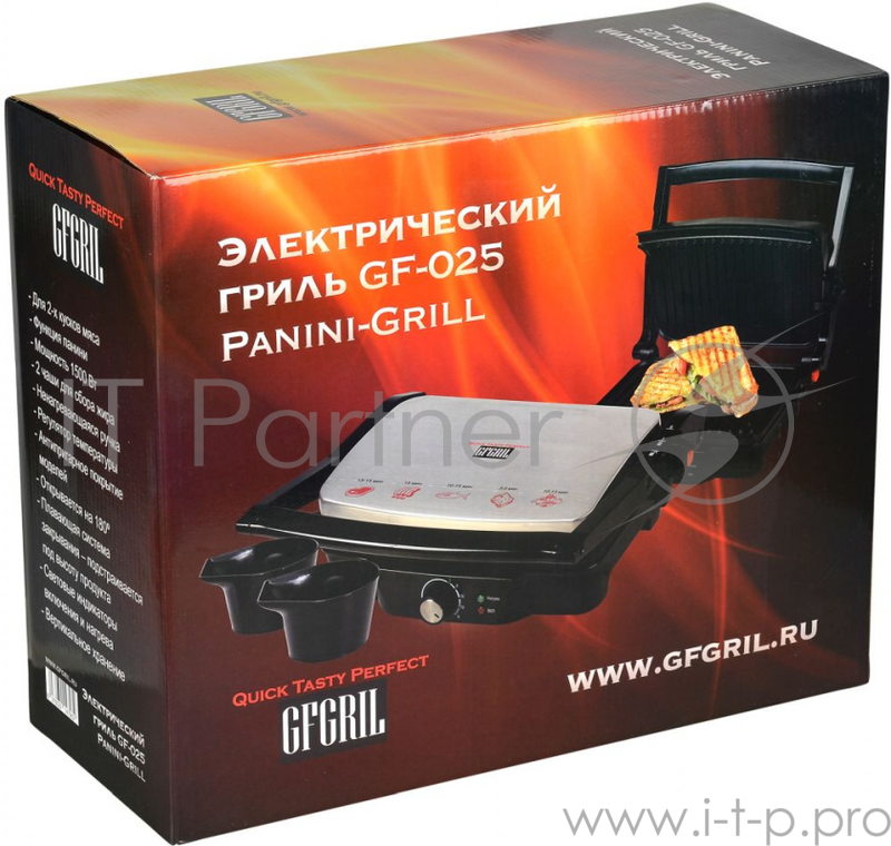Электрогриль GFGril GF-025 PANINI-GRILL 1500Вт серебристый/черный