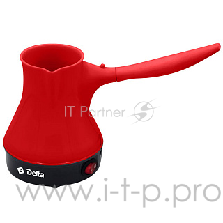 Турка электрическая DELTA DL-8162 красный с черным: 500Вт, СЪЕМНАЯ РУЧКА,объем 2 чашки(Россия)(30)