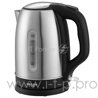 Чайник электрический DELTA LUX DL-1334 нерж., черный, с ОКНОМ : 2200Вт, 1.7л (12)