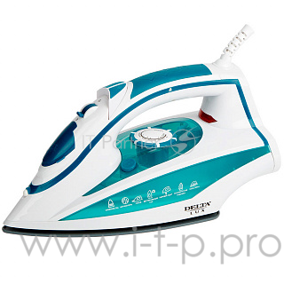Утюг DELTA LUX DL-352 бирюзовый (бирюзовый 2200 Вт, подошва с керамическим покрытием, сухое глажение, разбрызгивание воды, отпаривание, антинакипь, антикапля, паровой удар, самоочистка, вертикальное отпаривание, свет. индикатор,терморегулятор, мерный