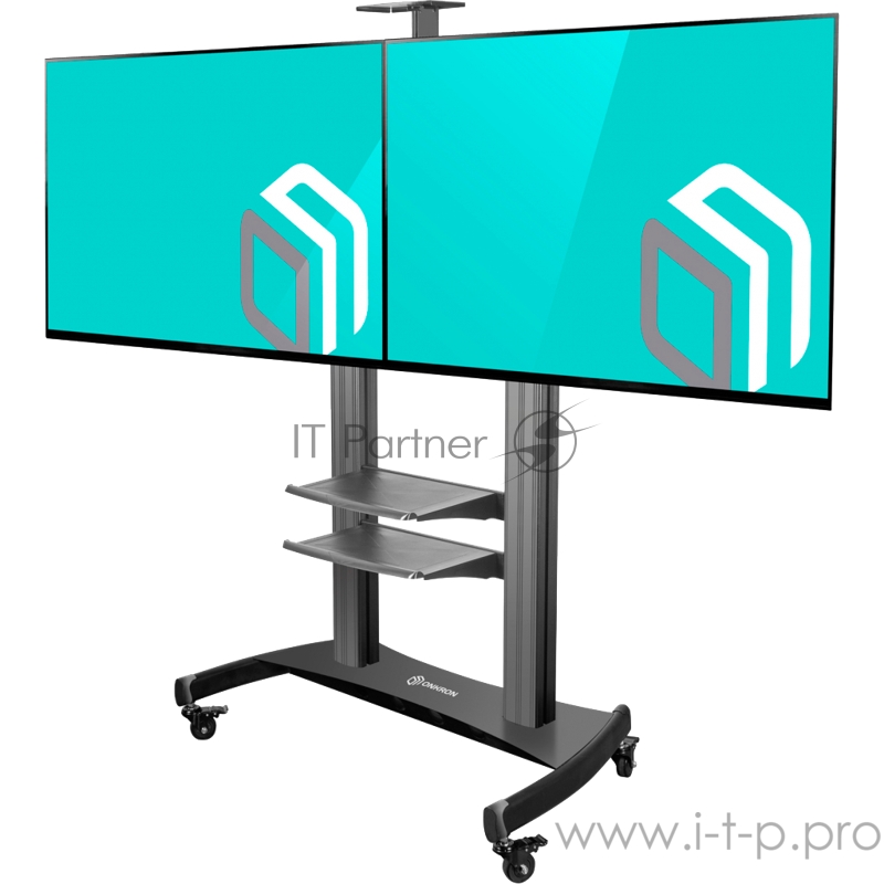 Мобильная стойка ONKRON на 2 ТВ Мобильная стойка ONKRON на 2 ТВ/ 40-60 от 200х200 до 1000х600, макс нагр 136,4кг, высота 1300-1700мм, черная