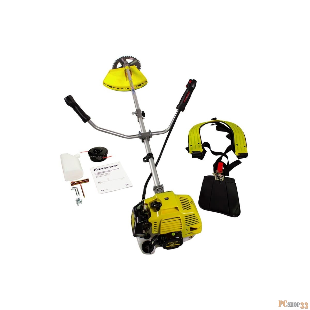 Газонокосилка CHAMPION T523-2 Мощность двигателя 1.4/1.9 кВт/л.с, Вес без режущей насадки 8,3 кг, Объем двигателя 51,7 см3, Объем топливного бака 950 мл, Максимальный расход топлива 610 г/кВт•ч/мл/ч, Тип рукоятки U-образная, штанга прямая Разъемная,
