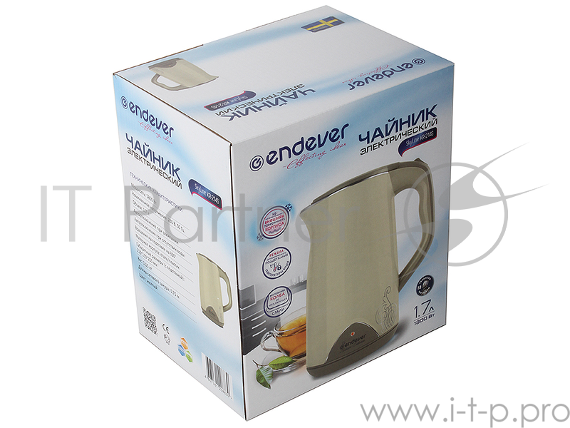 Чайник электрический Endever KR-214S, емкость 1,7л, корпус сталь + пластик, мощность 1800Вт, напряжение 220-240В, функция поддержания температуры,