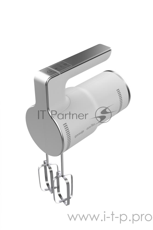 Gorenje M400ORAW МиксерМиксер, Мощность мотора: 400 Вт, Количество скоростей: 5, Насадки: 2 венчика для взбивания, 2 крюка для теста, Габаритные размеры (вхшхг): 30 × 10 × 20 см, Вес (брутто/нетто): 1,7 / 1,3 кг