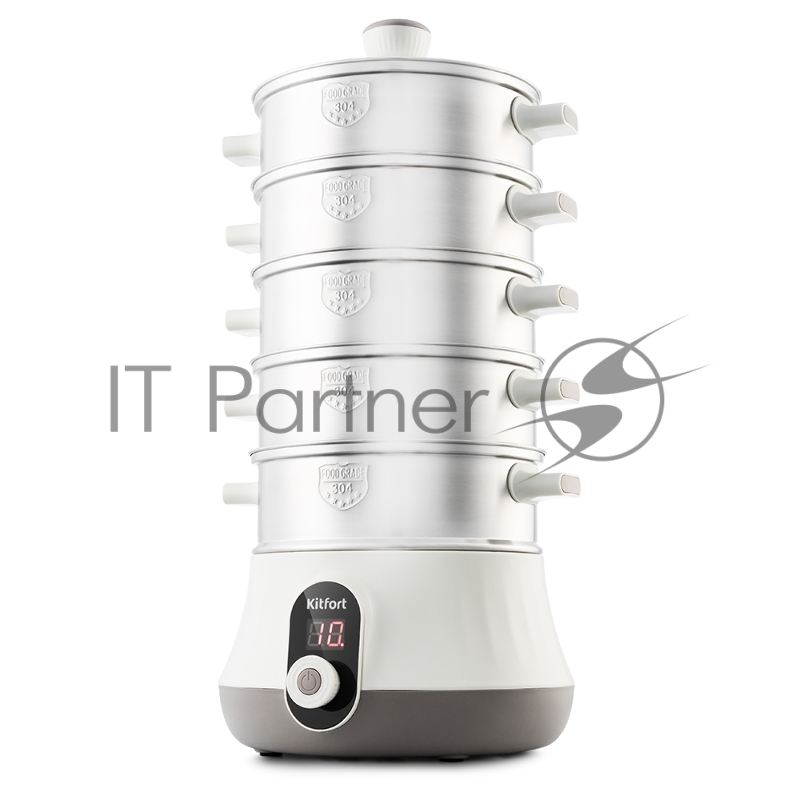 2035-КТ Пароварка Kitfort Мощность: 600 Вт.Количество уровней: 5.Таймер приготовления: до 60 минут.