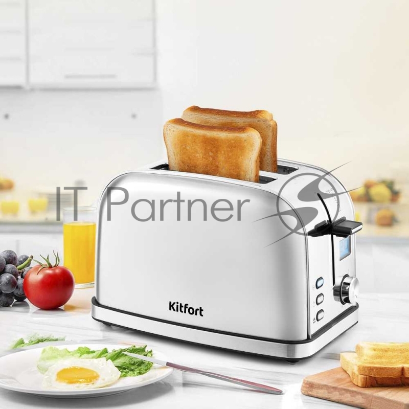 2036-6-КТ Тостер Kitfort Мощность: 800-950 Вт.Ёмкость: 2 тоста одновременно,серебристый.
