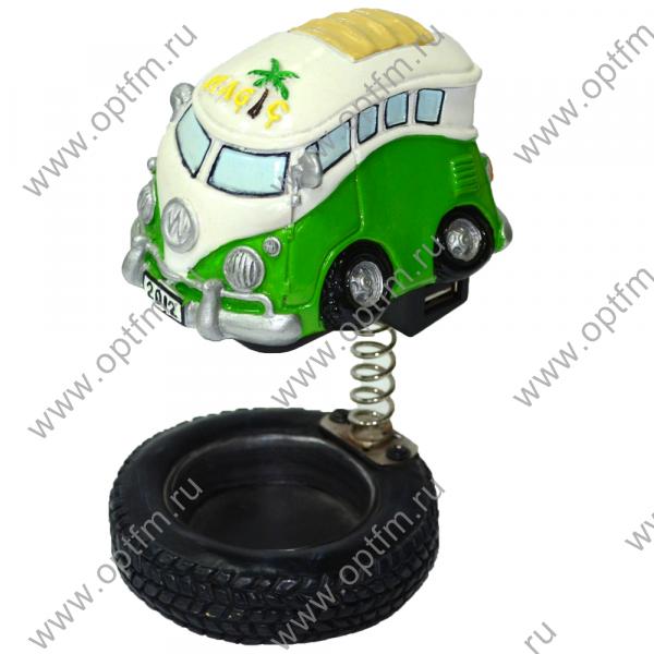 Колонка-пепельница на пружине АВТОБУС зеленая (FM радио, USB, micro SD) Керамика