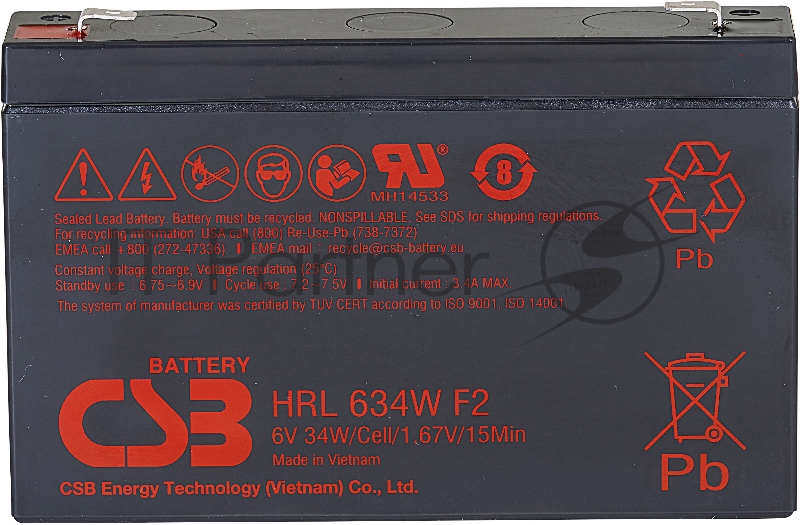 Аккумулятор 6V 9Ah CSB HRL634W (HRL634WF2FR)