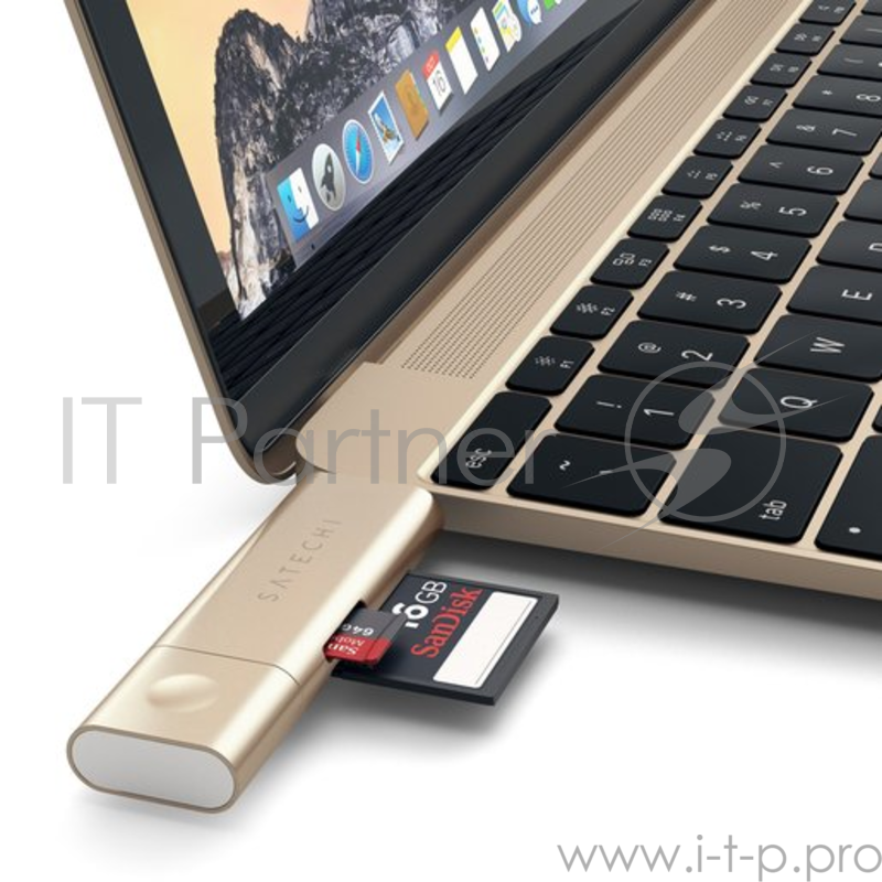 Кардридер Satechi Aluminum Type-C USB 3.0 and Micro/SD. Интерфейсы USB 3.0 и Type-C. Цвет золотой.