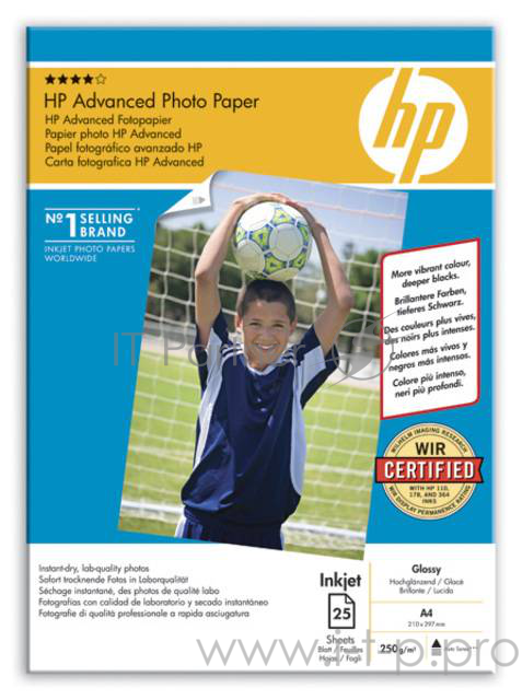 Бумага HP Q5456A A4 Advanced Photo Glossy, 250 g/m, (25 sheets)