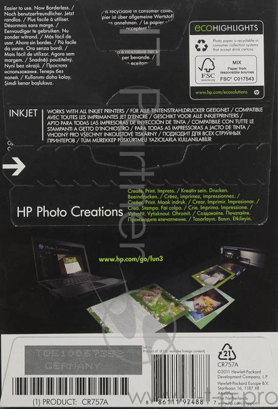Фотобумага НР CR757A Глянцевая, 100 листов/10 x 15 см