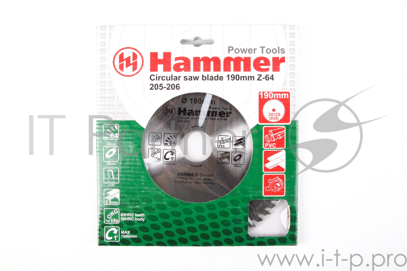 Диск пильный Hammerflex 205-206 CSB PL 190мм*64*30/20мм по ламинату