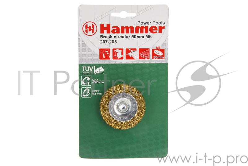 Кордщетка Hammerflex 207-205 50мм d6 радиальная гофрированная мягкая, с хвостовиком