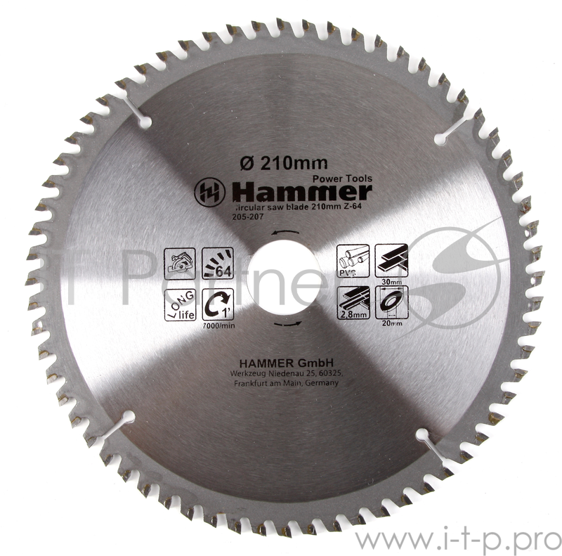 Диск пильный Hammer Flex 205-207 CSB PL 210мм*64*30/20мм по ламинату