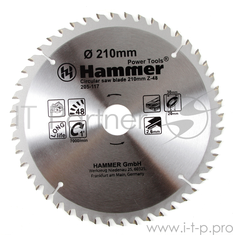 Диск пильный Hammer Flex 205-117 CSB WD 210мм*48*30/20мм по дереву