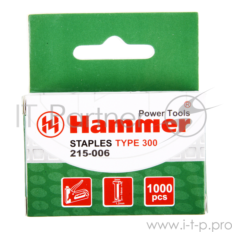 Гвозди для степлера Hammer Flex 215-006 14мм, сечение 1.2мм, T-образные (тип 300), 1000шт.
