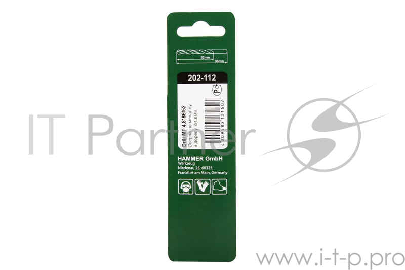 Сверло HAMMER Flex 202-112 DR MT 4,8мм*86/52мм металл, DIN338, HSS-G, TIN