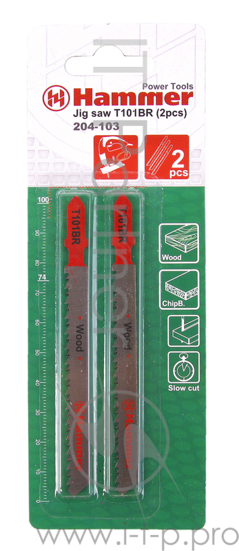 Пилка для лобзика Hammer Flex 204-103 JG WD T101BR др.пл, 74мм, шаг 2.5, обр.зуб, HCS, 2шт.