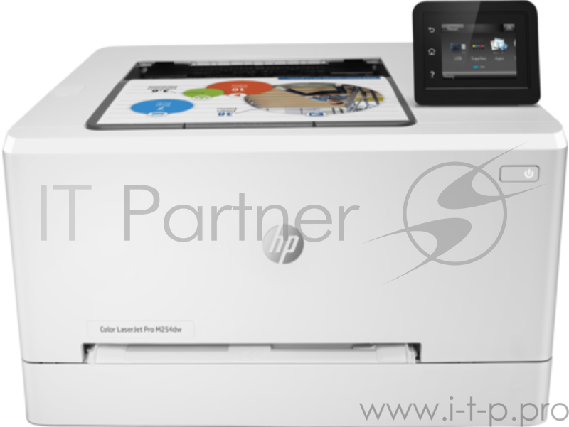 Принтер HP Color LaserJet Pro M254dw (T6B60A), цветной лазерный A4, 21(21) ppm, 600x600dpi, 256Mb, 2 trays 1+250, 1y warr, touch LCD, duplex, Cartridges 700 b & 800 cmy pages in box, USB/LAN/front USB (repl. B4A22A)
