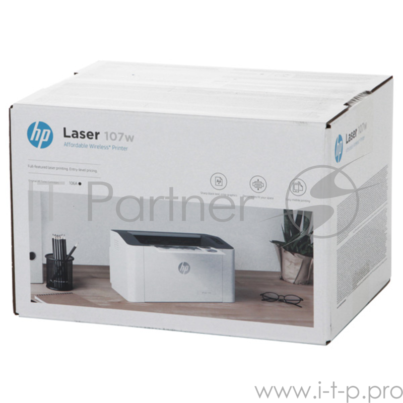 Принтер лазерный HP Laser 107w, (4ZB78A),/A4, 20 стр./ мин, 64 Мб, USB, Wi-Fi/