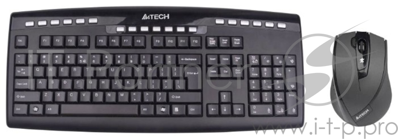 Клавиатура + мышь A4TECH W 9200F USB (черный), 2.4G наноприемник