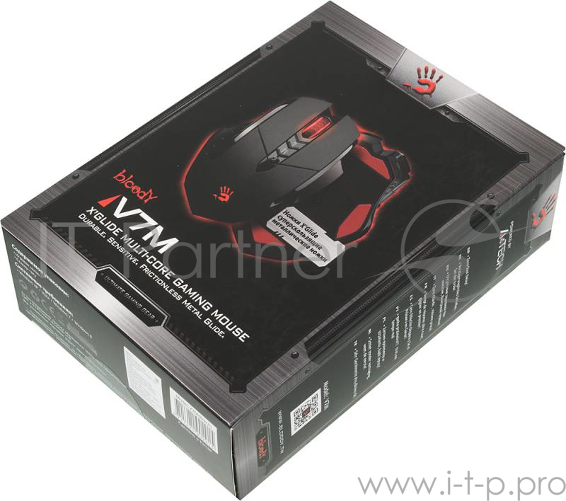Мышь A4Tech Bloody V7m Gaming USB (Черный) 400-3000dpi 5 mod, 8 кн, 160kb memory, 30G/sec, 125-1000hz USB, key 3ms (890552)