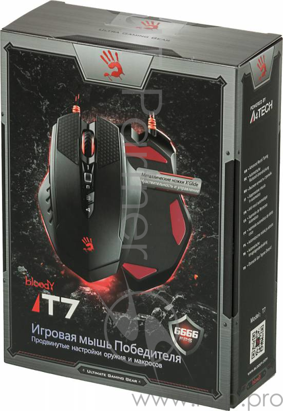 Мышь A4Tech Bloody T7 Winner black (4000dpi) USB Gaming (9but)
