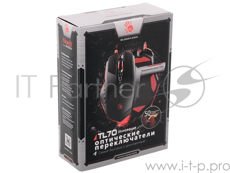 Мышь A4Tech Bloody Terminator TL70 черный/серый лазерная (8200dpi) USB2.0 игровая (8but)