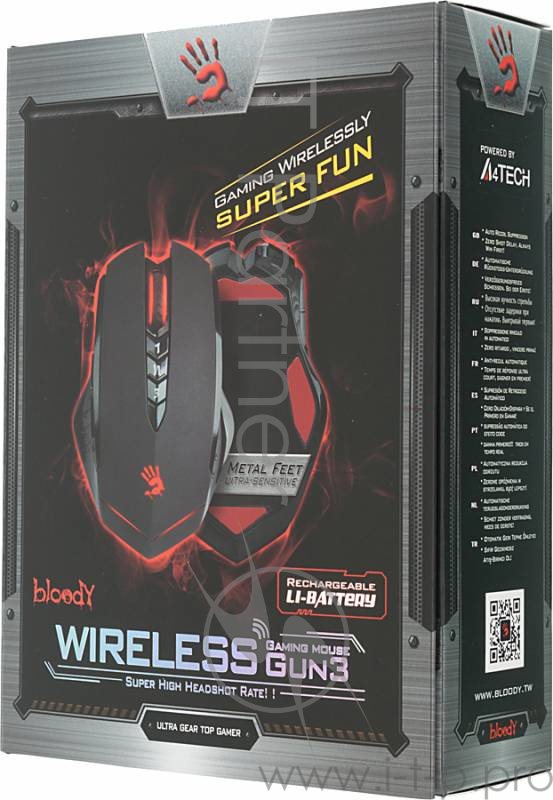 Мышь A4 Bloody R8-1/R80 черный оптическая (4000dpi) беспроводная USB игровая (7but)