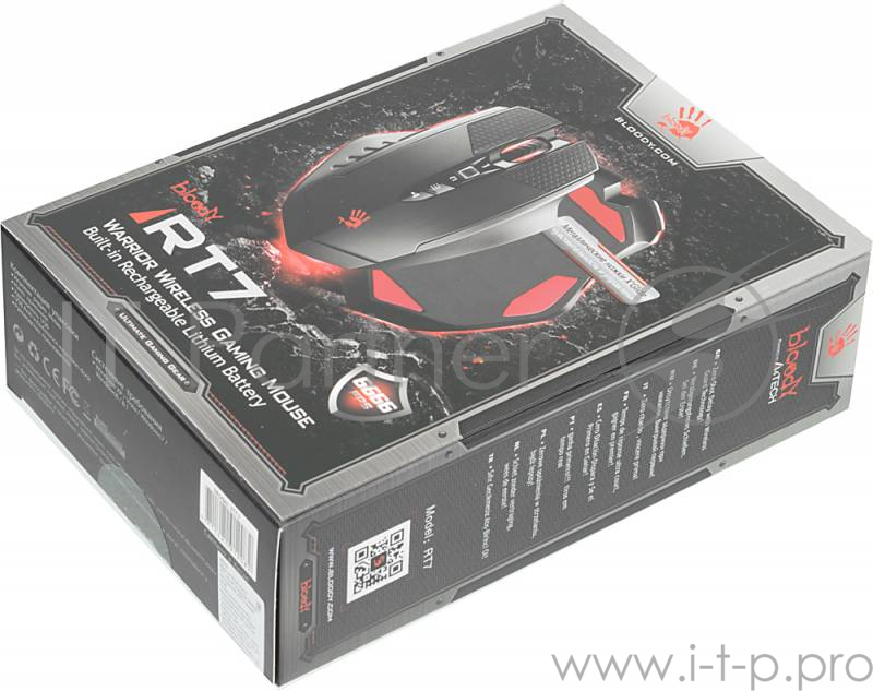 Мышь A4Tech Bloody Warrior RT7 черный оптическая (4000dpi) беспроводная USB2.0 игровая (9but)