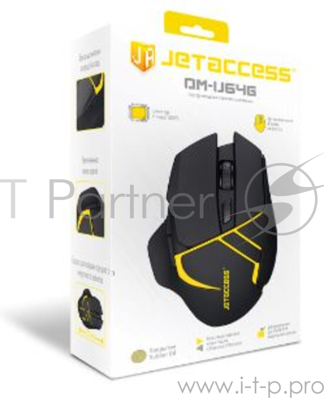 Беспроводная мышь Jet.A Comfort OM-U64G чёрно-жёлтая (800/1200/1600dpi, Pixart 3065, 6 кнопок, USB)