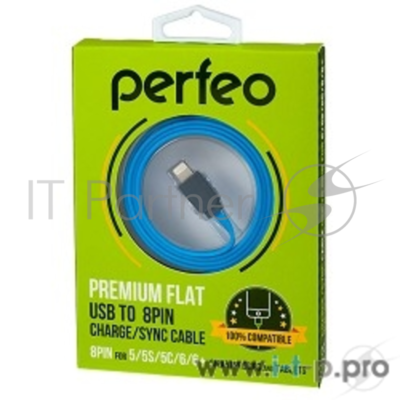 Кабель PERFEO для iPhone 5/6, USB - 8 PIN (Lightning), голубой, длина 1 м. (I4406)