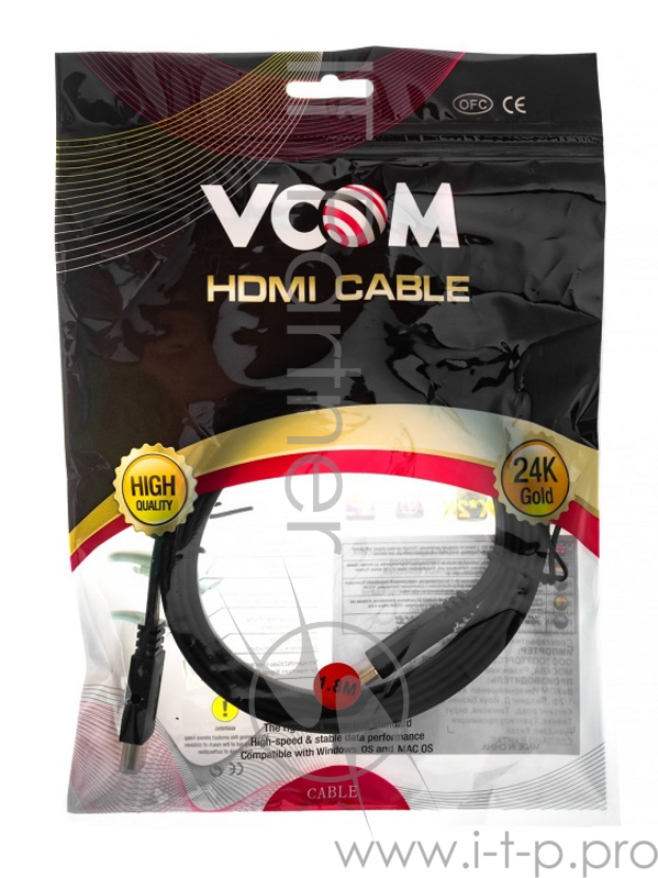 Кабель HDMI 19M/M, плоский,ver. 2.0, 4K@60 Hz 1.8m VCOM <CG522F-1.8M>