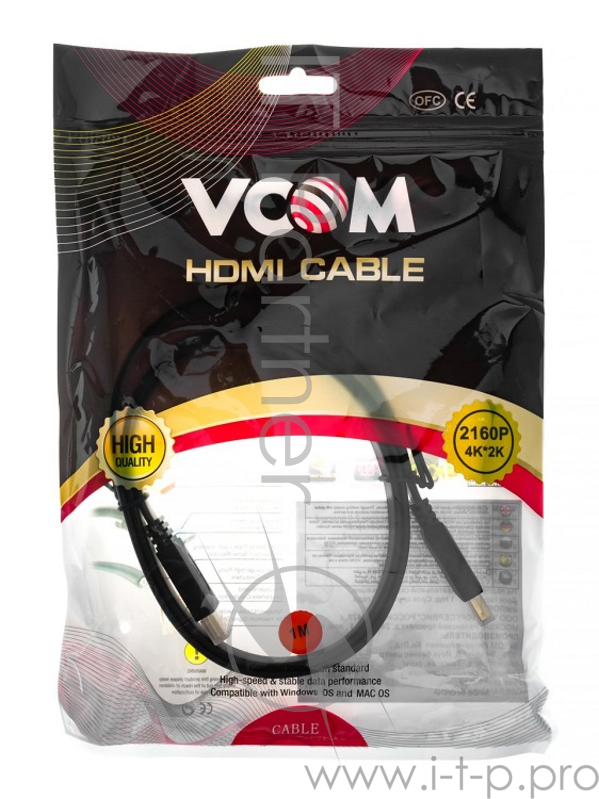 Кабель HDMI 19M/M ,плоский,ver. 2.0, 4K@60 Hz 1m VCOM <CG522F-1M>