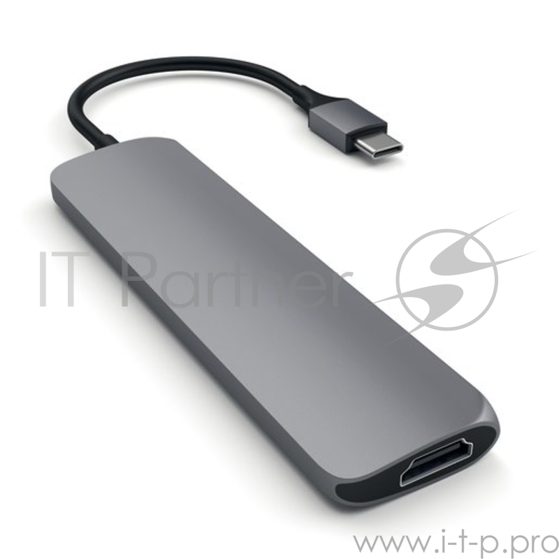 USB адаптер Satechi Slim Aluminum Type-C Multi-Port Adapter with Type-C Charging Port. Интерфейс USB-C. Порты USB Type-C, 2хUSB 3.0, 4K HDMI. Цвет серый космос.