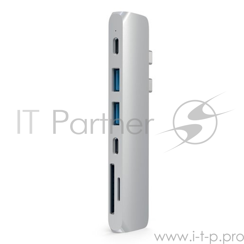 USB-хаб Satechi Aluminum Pro Hub для Macbook Pro (USB-C). Порты: HDMI, Thunderbolt 3, USB Type-C, SD, microSD, 2 x USB 3.0. Цвет серебряный.