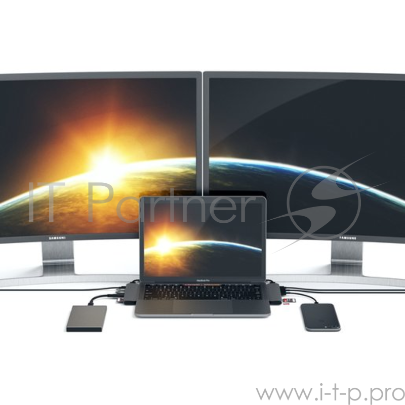 USB-хаб Satechi Aluminum Pro Hub для Macbook Pro (USB-C). Порты: HDMI, Thunderbolt 3, USB Type-C, SD, microSD, 2 x USB 3.0. Цвет серый космос.