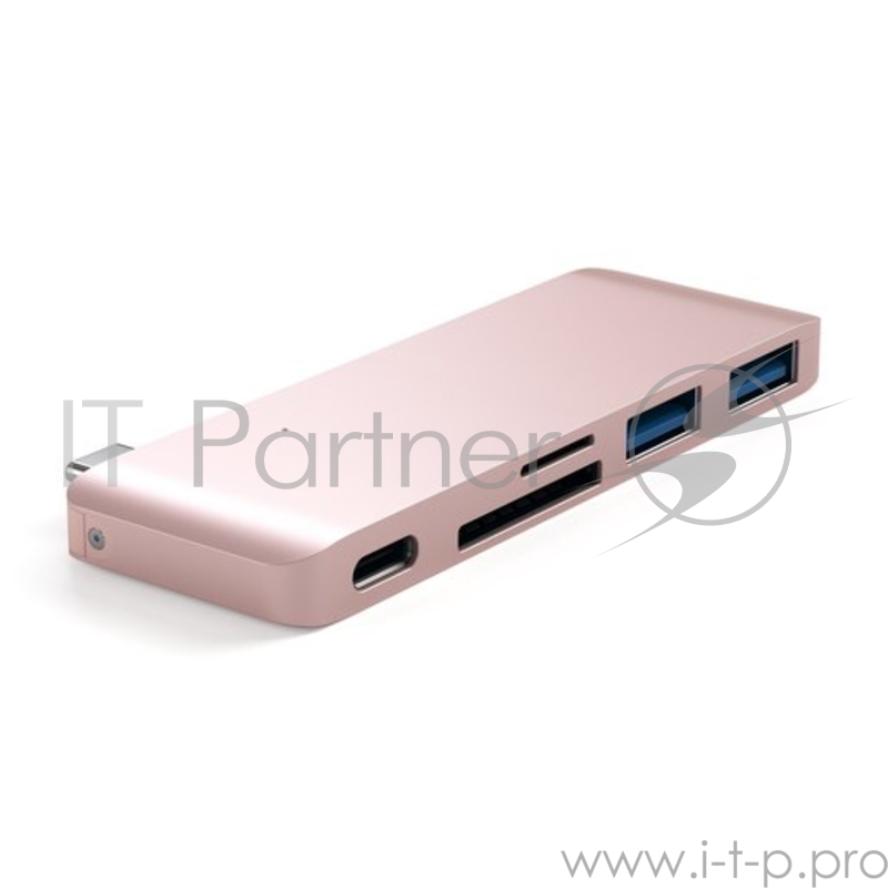 USB-хаб Satechi Type-C USB 3.0 Passthrough Hub для Macbook 12. Порты: 1x USB-C, 2 x USB 3.0, SD, microSD. Цвет розовое золото.