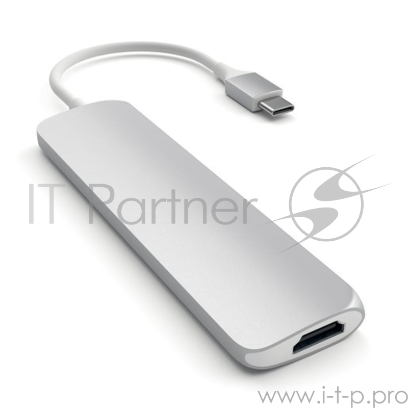 USB адаптер Satechi Slim Aluminum Type-C Multi-Port Adapter with Type-C Charging Port. Интерфейс USB-C. Порты USB Type-C, 2хUSB 3.0, 4K HDMI. Цвет серебряный.