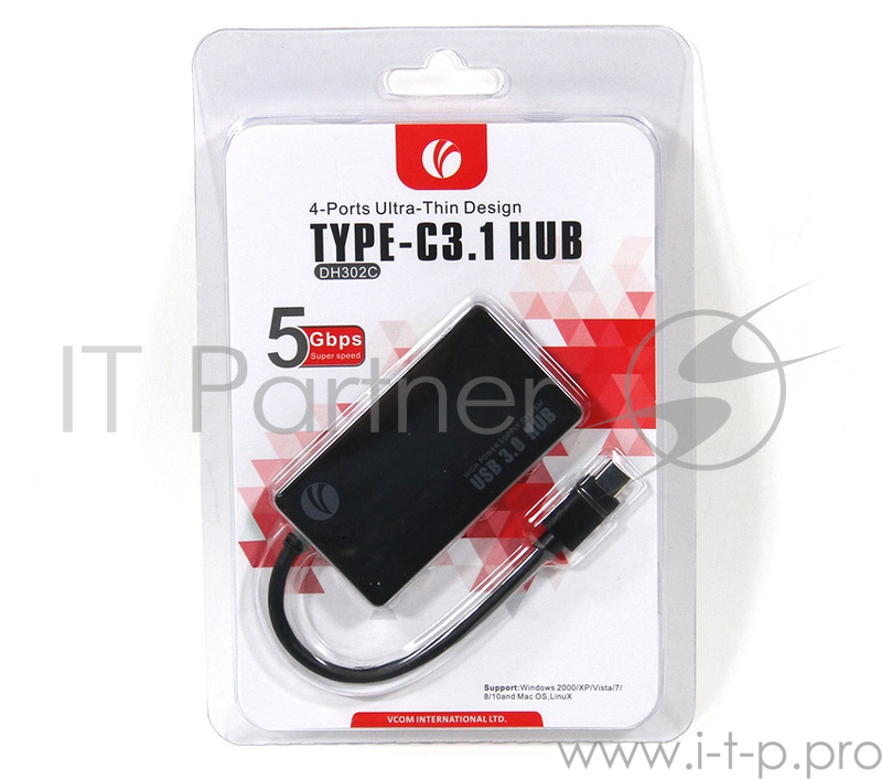 Концентратор (Хаб) USB3.1 Type-CM --> 4*USB3.0 (F) VCOM <с>