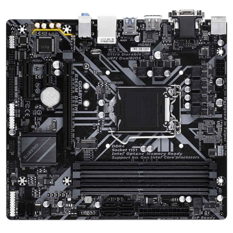 Материнская плата Gigabyte B365M DS3H Soc-1151v2 Intel B365 4xDDR4 mATX AC`97 8ch(7.1) GbLAN+VGA+DVI+HDMI